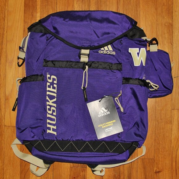 Adidas Washington Huskies Utility Premium Backpack Purple Gold - Picture 1 of 7